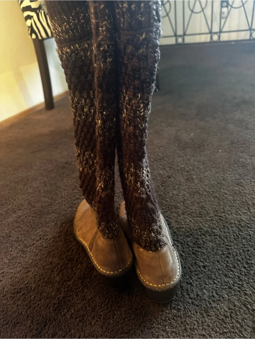 UGG Women's Brown Suede Wedge Boots with Knit Shaft